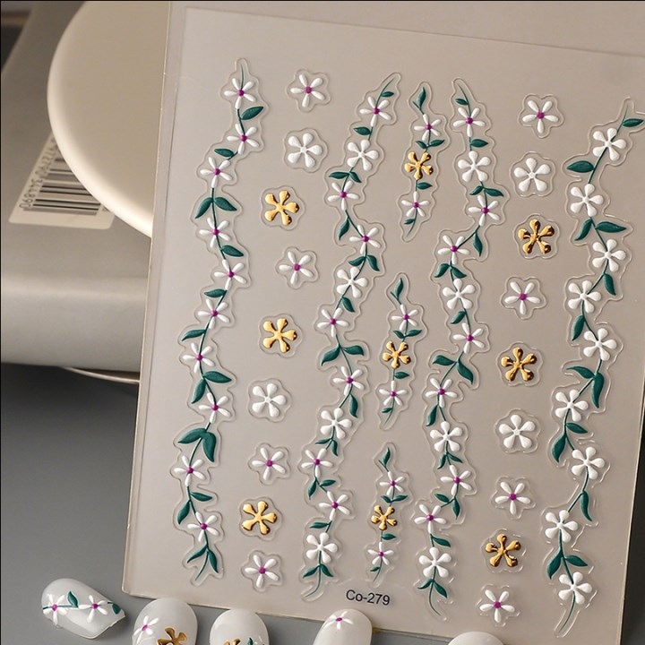 CO-267-279 Gold Stamping Flower Relief Stickers