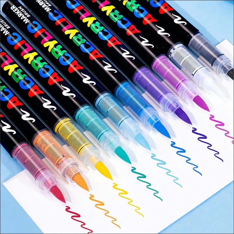 RNP-133 12 Color Straight Liquid Acrylic Marker Brush Set