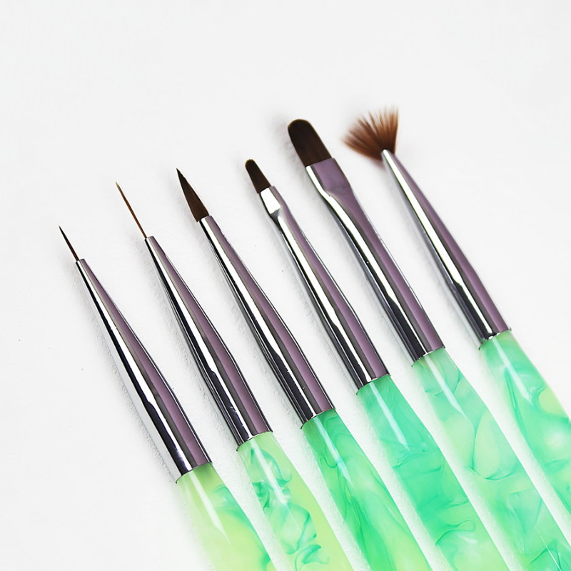 RAB-62 Jade Green Round Rod Nail Art Brush Set