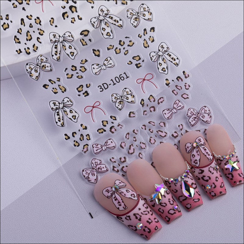 3D-1060/1061 Internet Celebrity Instagram Style Leopard Print Bow Nail Sticker