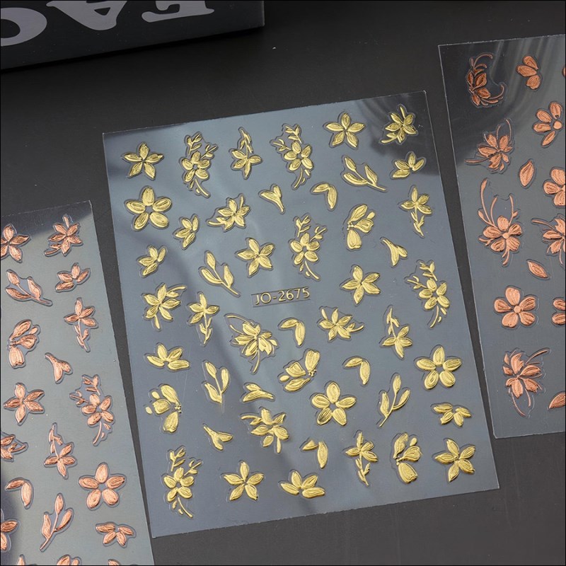 JO-2674/2675 Hot Stamping Gold Branches Flowers Stickers