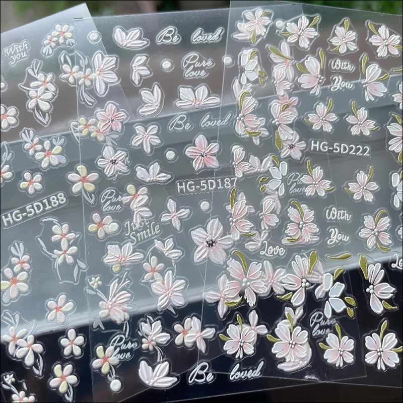 HG-5D187-222 5D Relief Camellia Nail Stickers