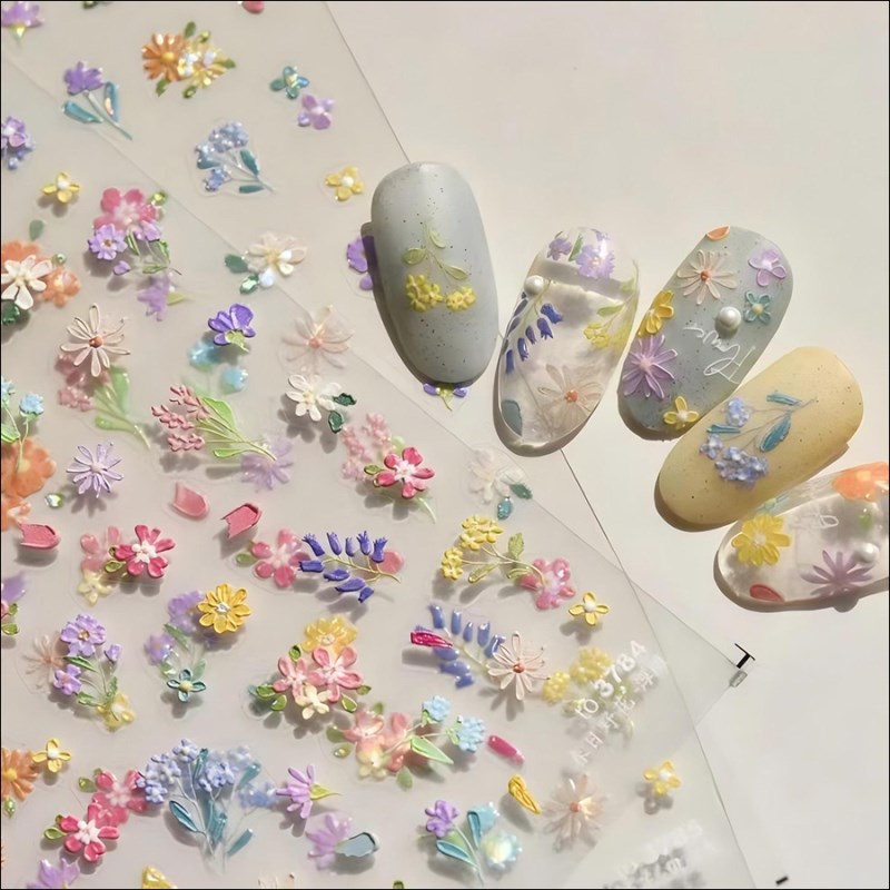 TO3784 5D Small Fresh Spring Wildflower Relief Nail Sticker