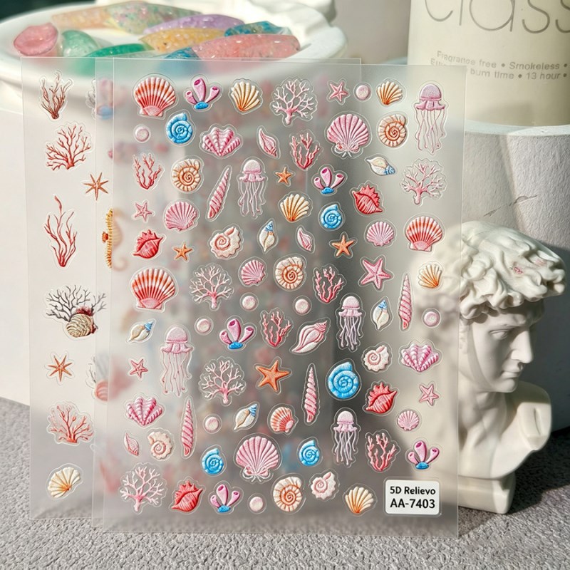 AA-7403-7406 Summer Ocean Style 3D Embossed Nail Stickers