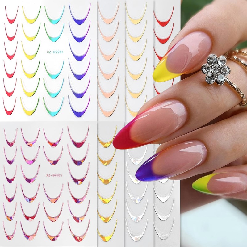 XZ-D9201 Holographic Gold Silver French Nail Stickers