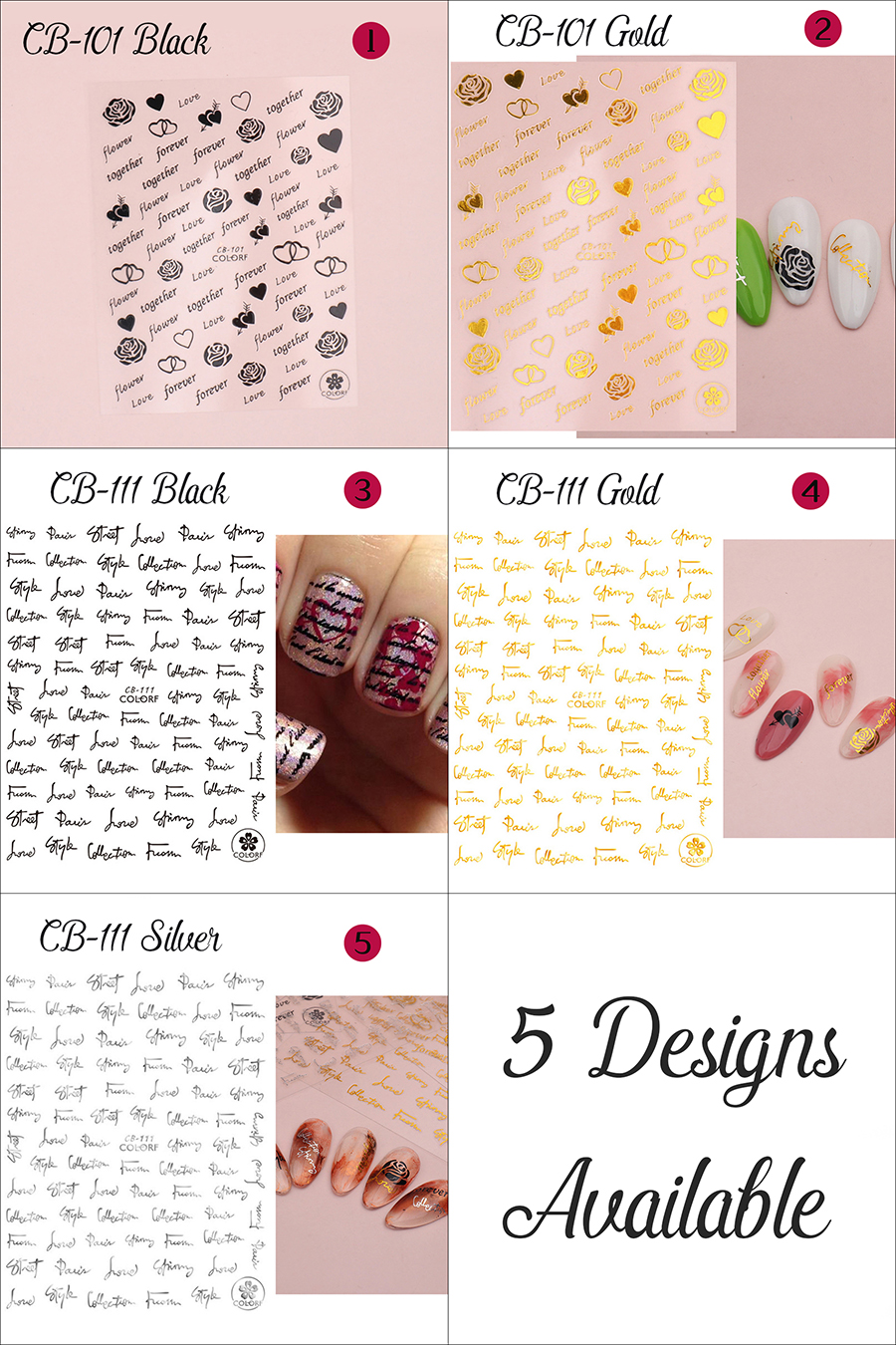 rose&letter nail sticker