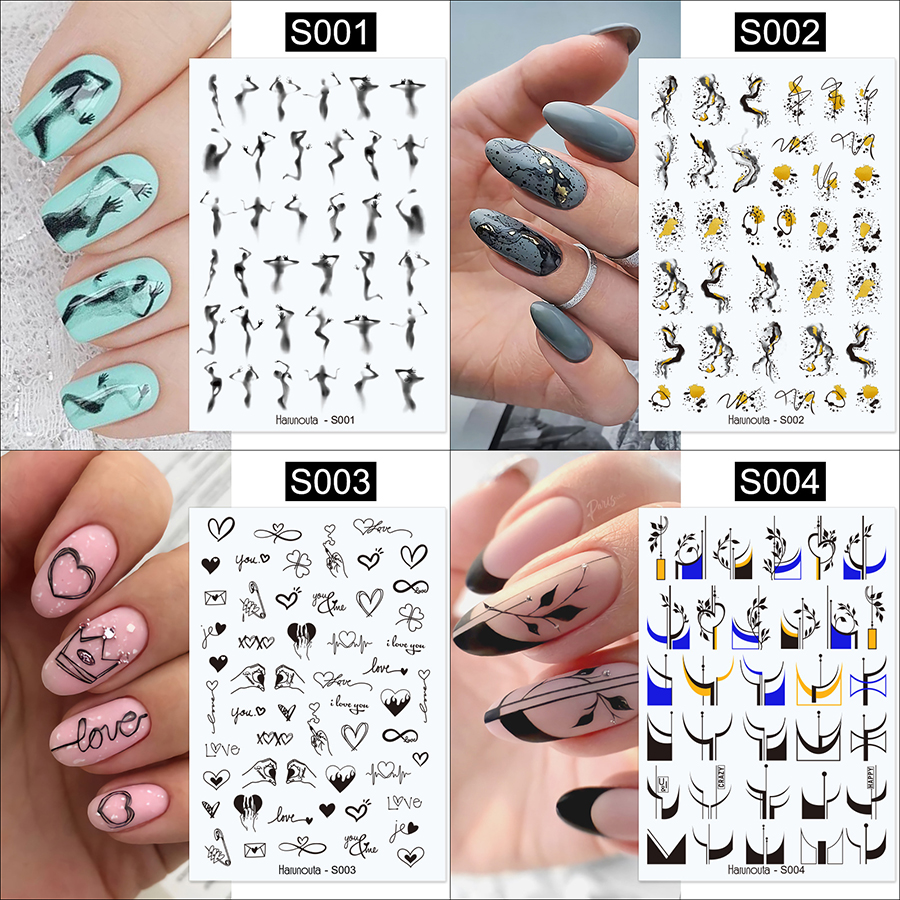 plant&color&block&fashion&letter nail tattoo