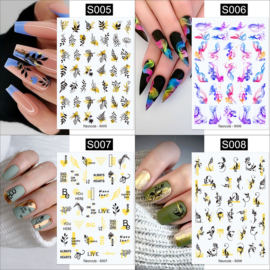 plant&color&block&fashion&letter nail tattoo