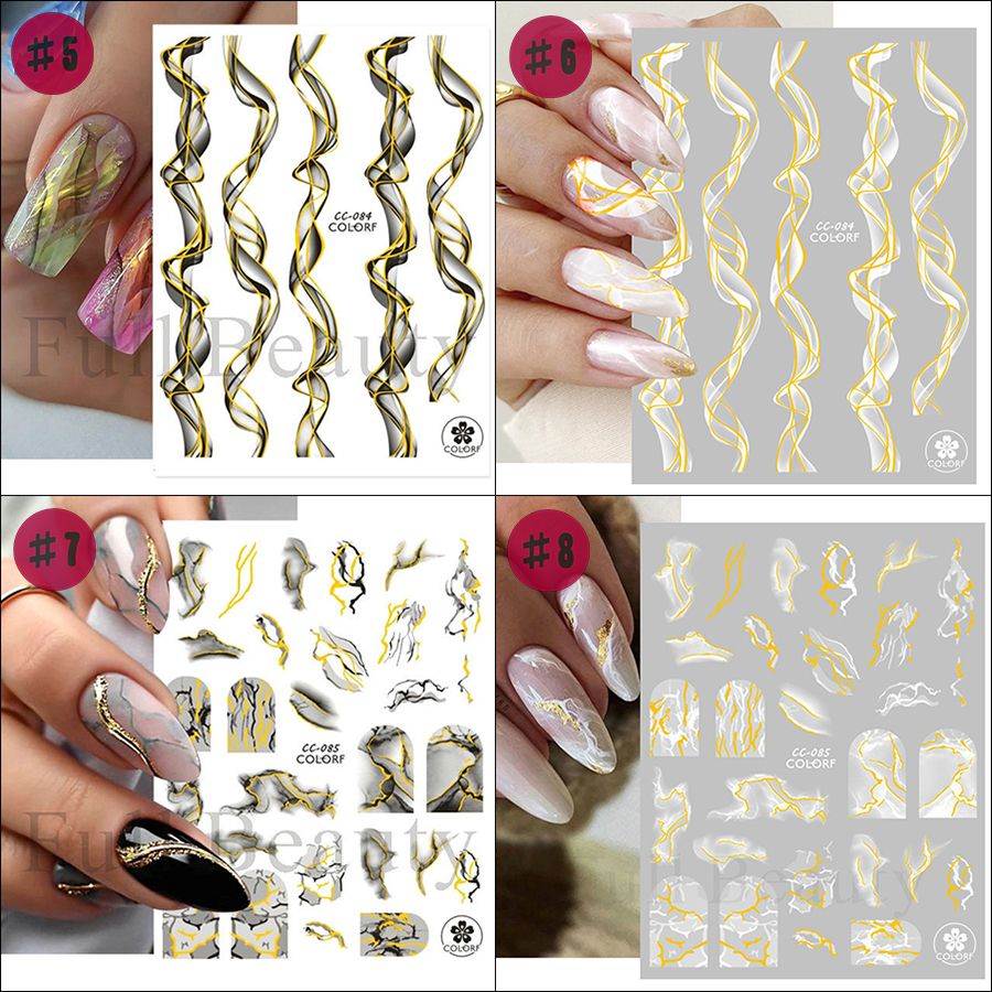 black\white gold marble nail sticker