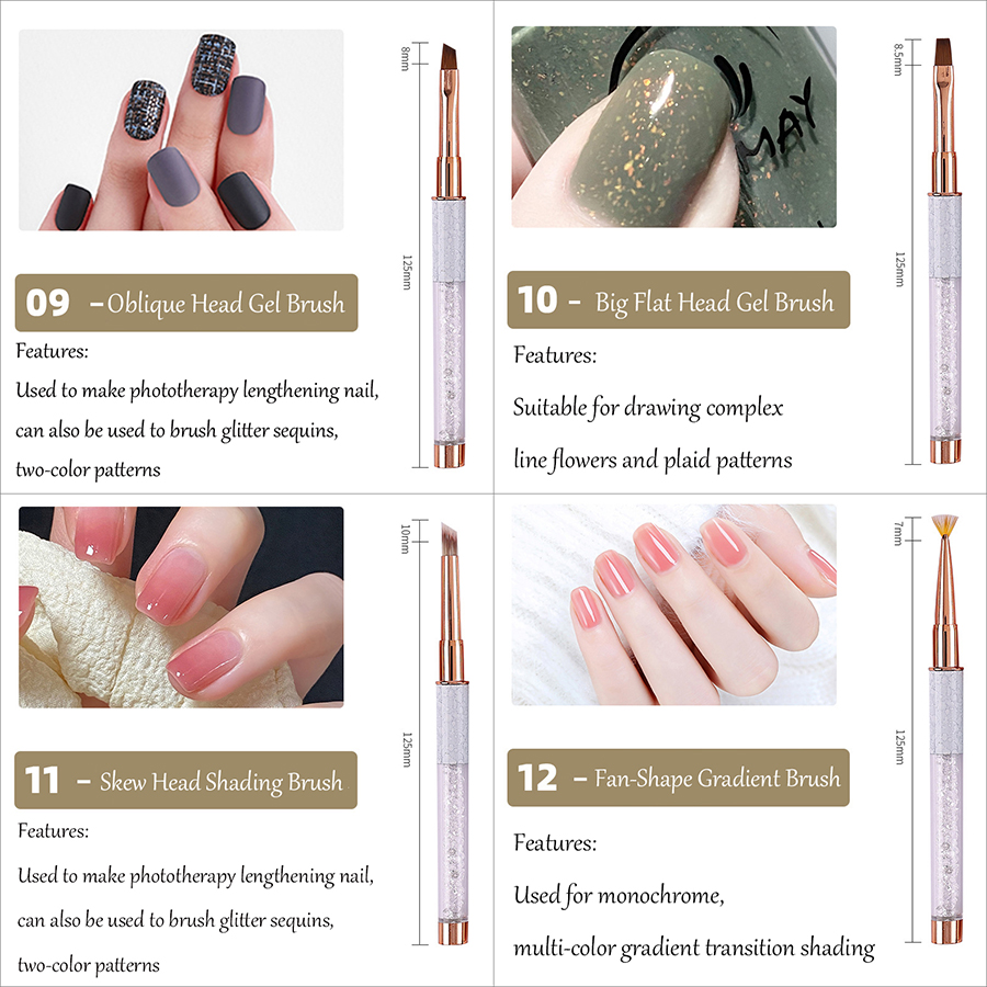 crystal handle nail art brush collection