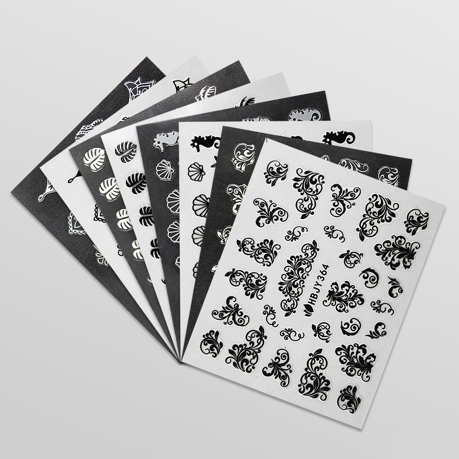 hbjy251-364 ultra-thin black&white nail sticker