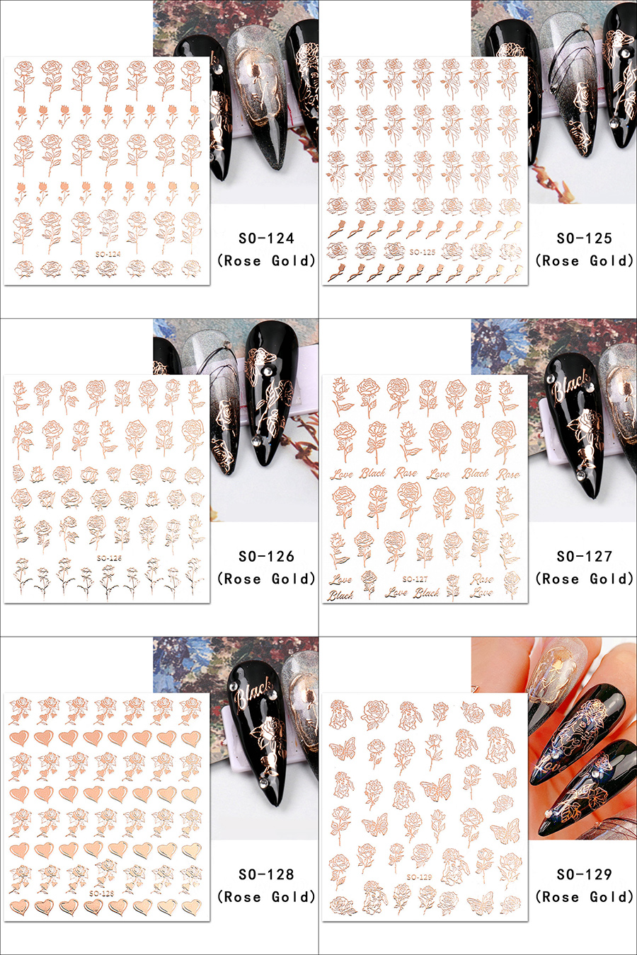 so-124-129 rose gold hot stamping nail sticker