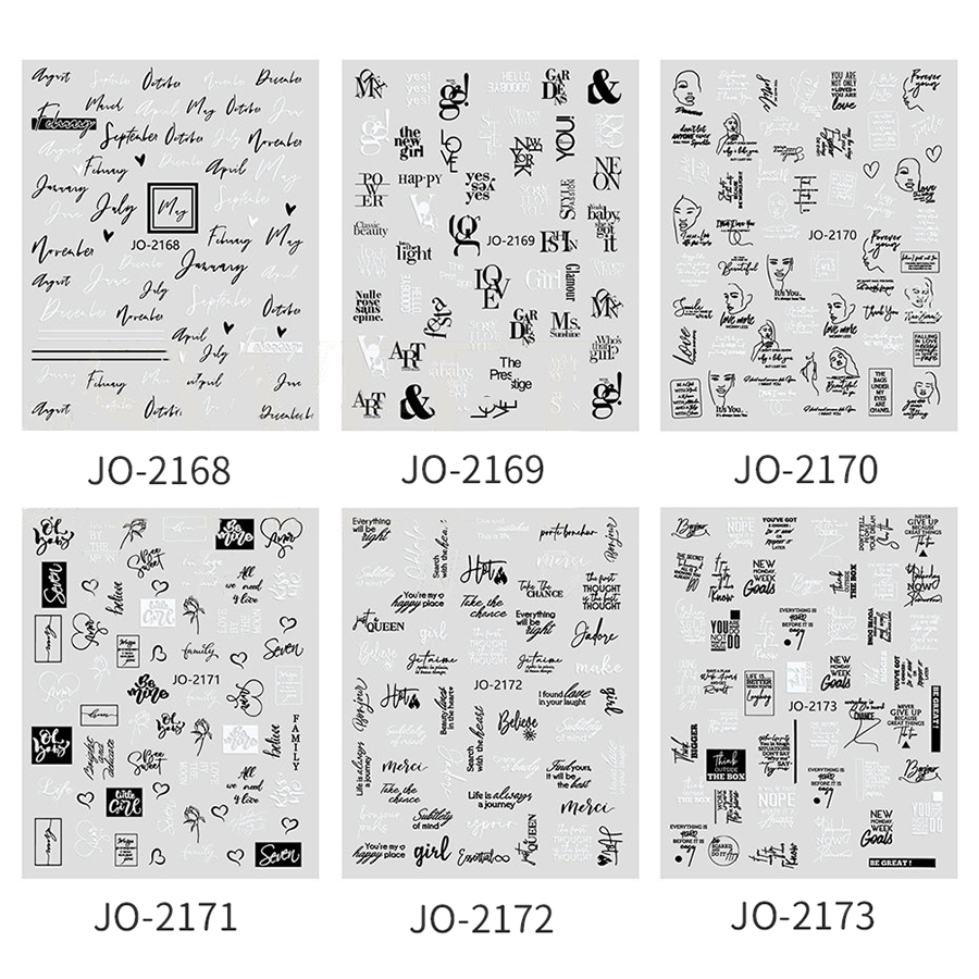 jo-2168-2173 英文字母&涂鸦文字&几何线条指甲贴