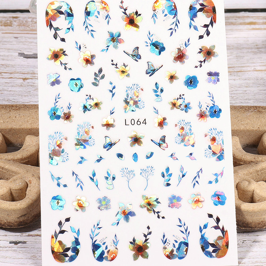 l057-72 colorful flower&butterfly laser nail sticker