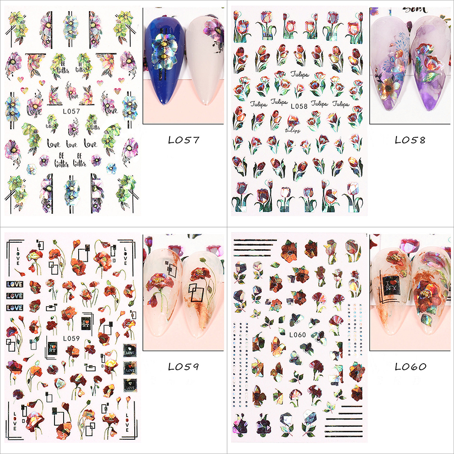 l057-72 colorful flower&butterfly laser nail sticker