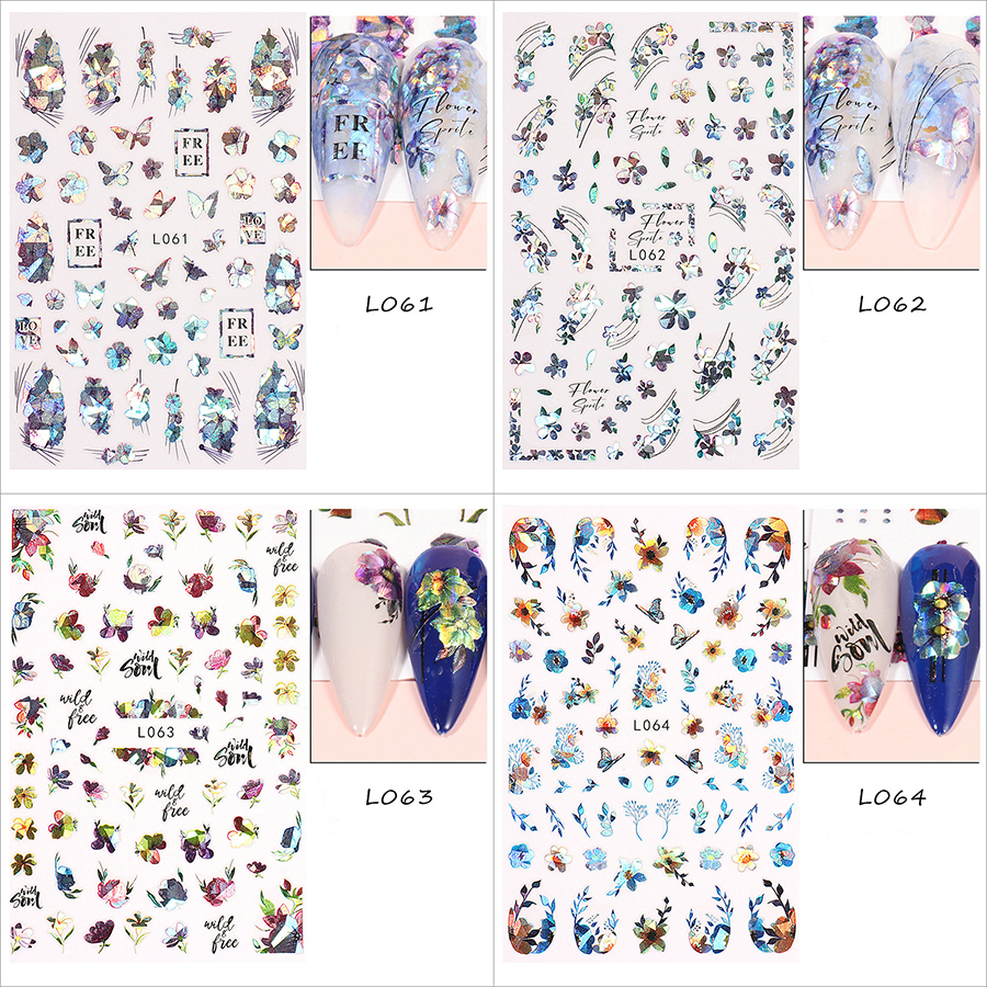 l057-72 colorful flower&butterfly laser nail sticker