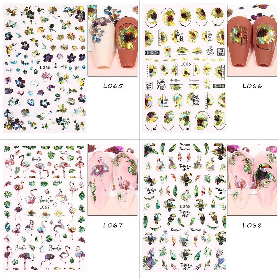 l057-72 colorful flower&butterfly laser nail sticker