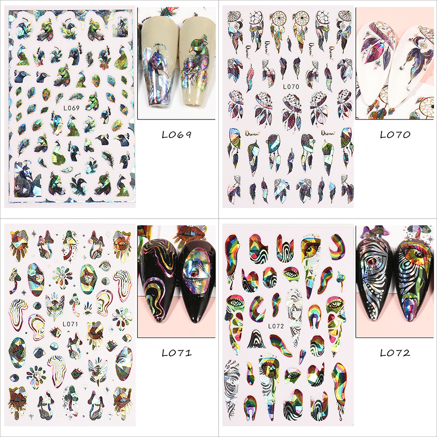 l057-72 colorful flower&butterfly laser nail sticker