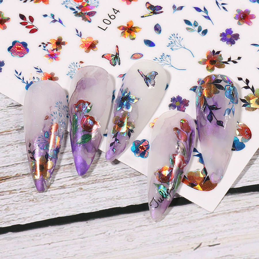 l057-72 colorful flower&butterfly laser nail sticker