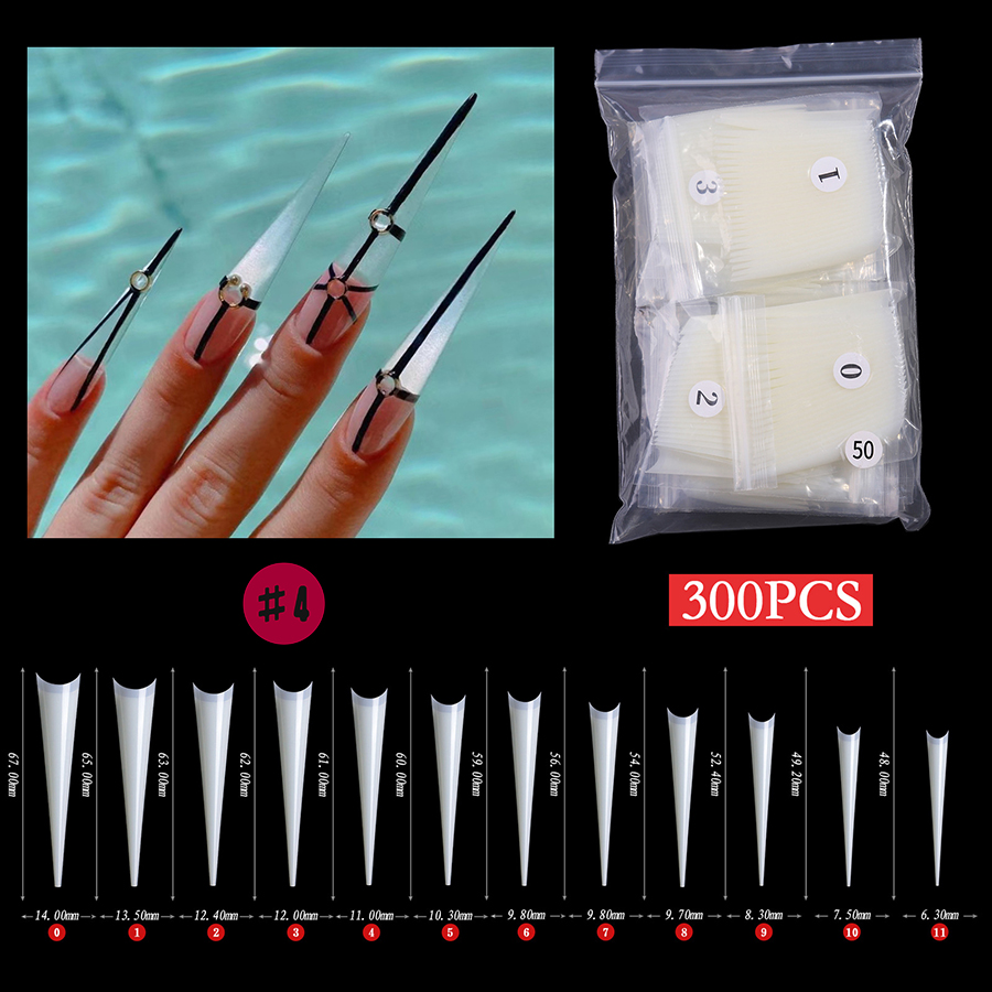rntip-140 xxxl long pointed nail tips