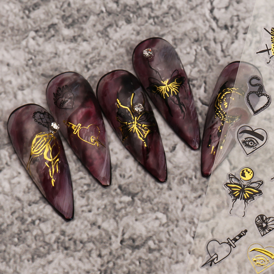 sw-cs062-64 dark liquid silver butterfly nail sticker