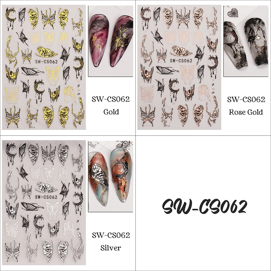 sw-cs062-64 dark liquid silver butterfly nail sticker