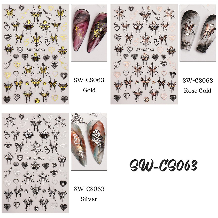 sw-cs062-64 dark liquid silver butterfly nail sticker