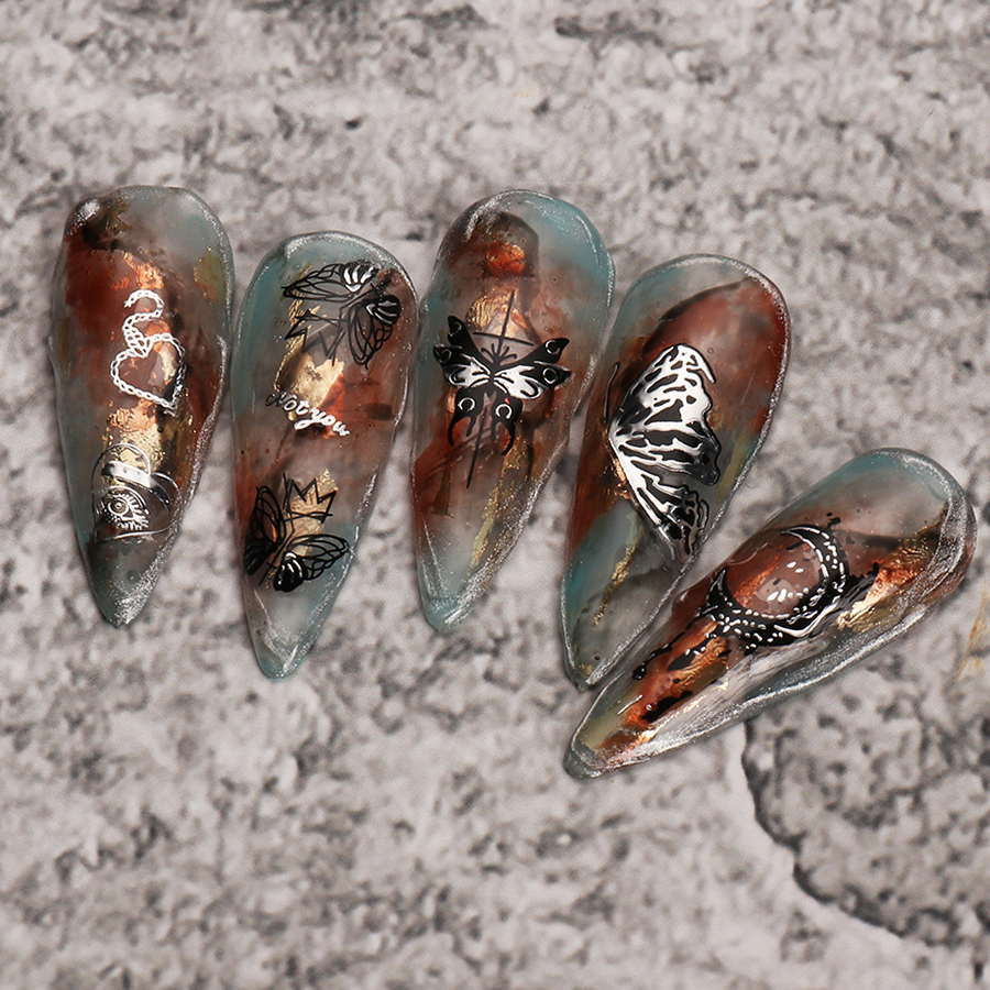 sw-cs062-64 dark liquid silver butterfly nail sticker