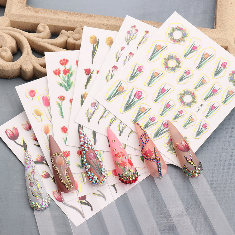 sw-f07-12 spring tulip nail stickers