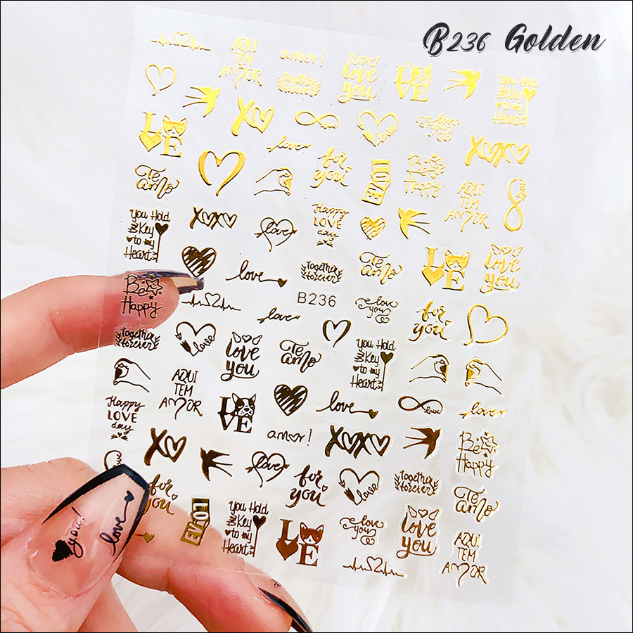 b235-236 stamping gold heart&love letter nail sticker