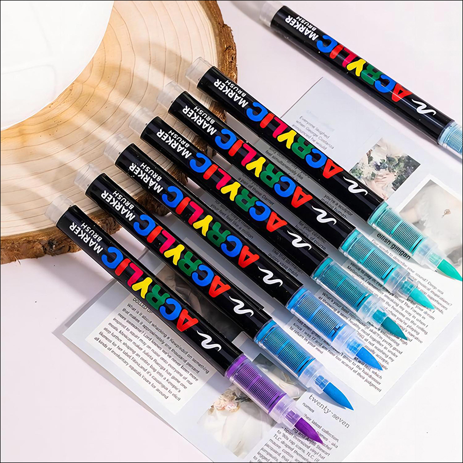 rnp-133 12 color straight liquid acrylic marker brush set