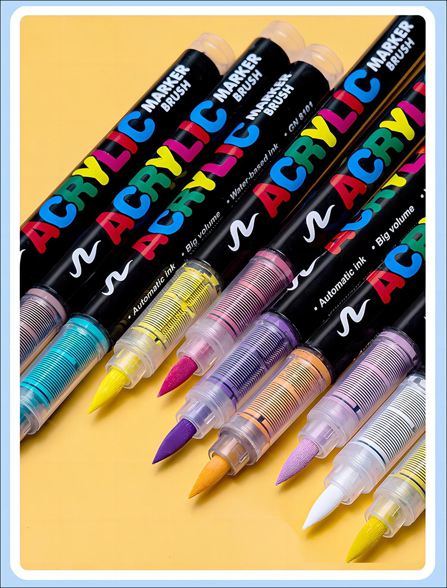 rnp-133 12 color straight liquid acrylic marker brush set