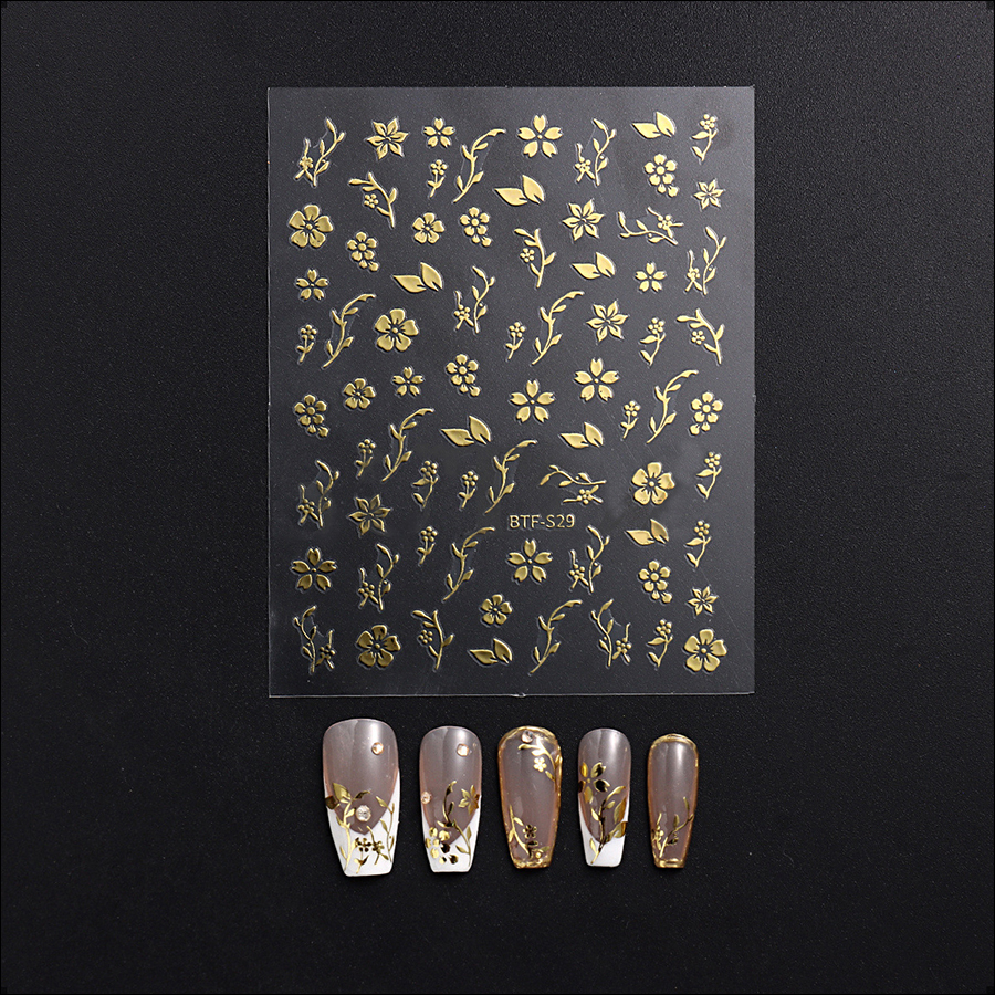 btf-s29 flower gold plated nail sticker