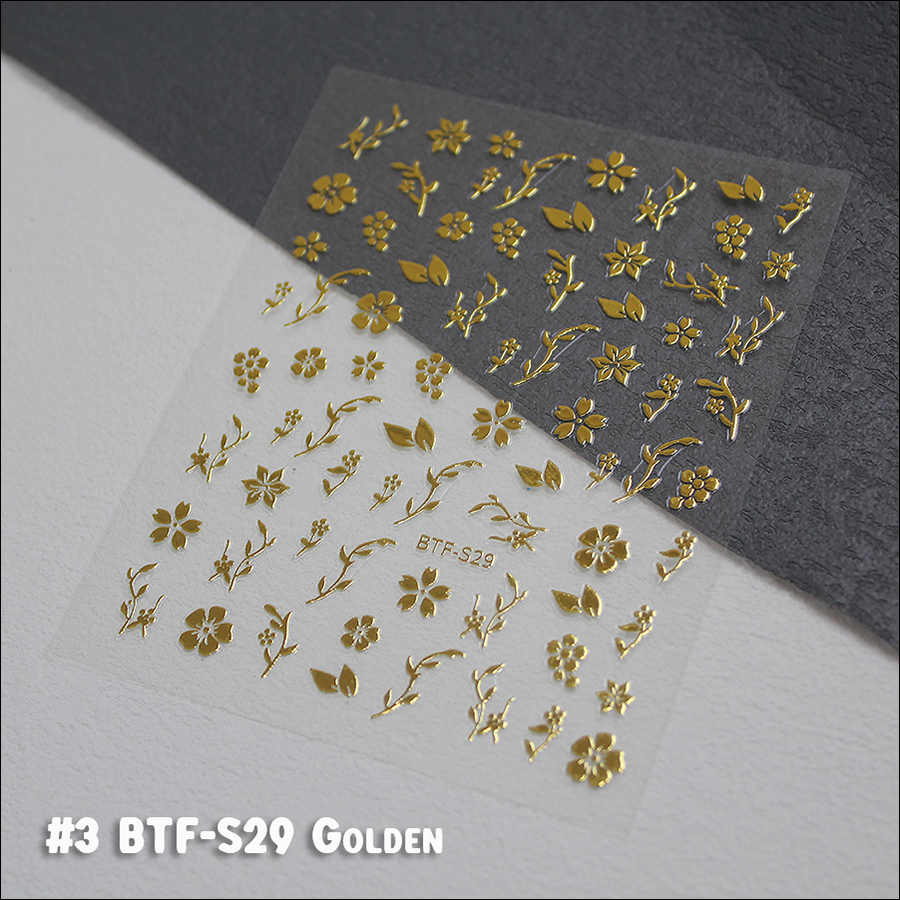 btf-s29 flower gold plated nail sticker