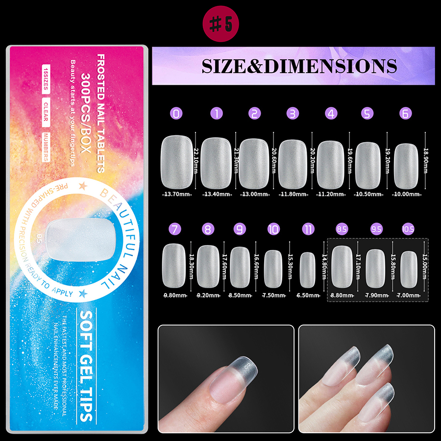 rntip-151 ultra-thin, traceless, fully frosted nail tips (300 pieces in box)