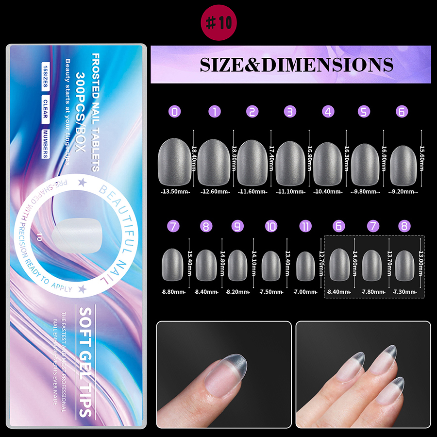 rntip-151 ultra-thin, traceless, fully frosted nail tips (300 pieces in box)
