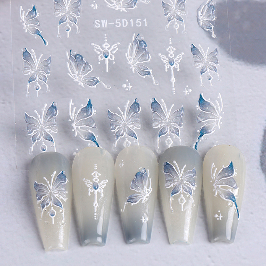 sw-5d150/151 5d relief butterfly nail sticker