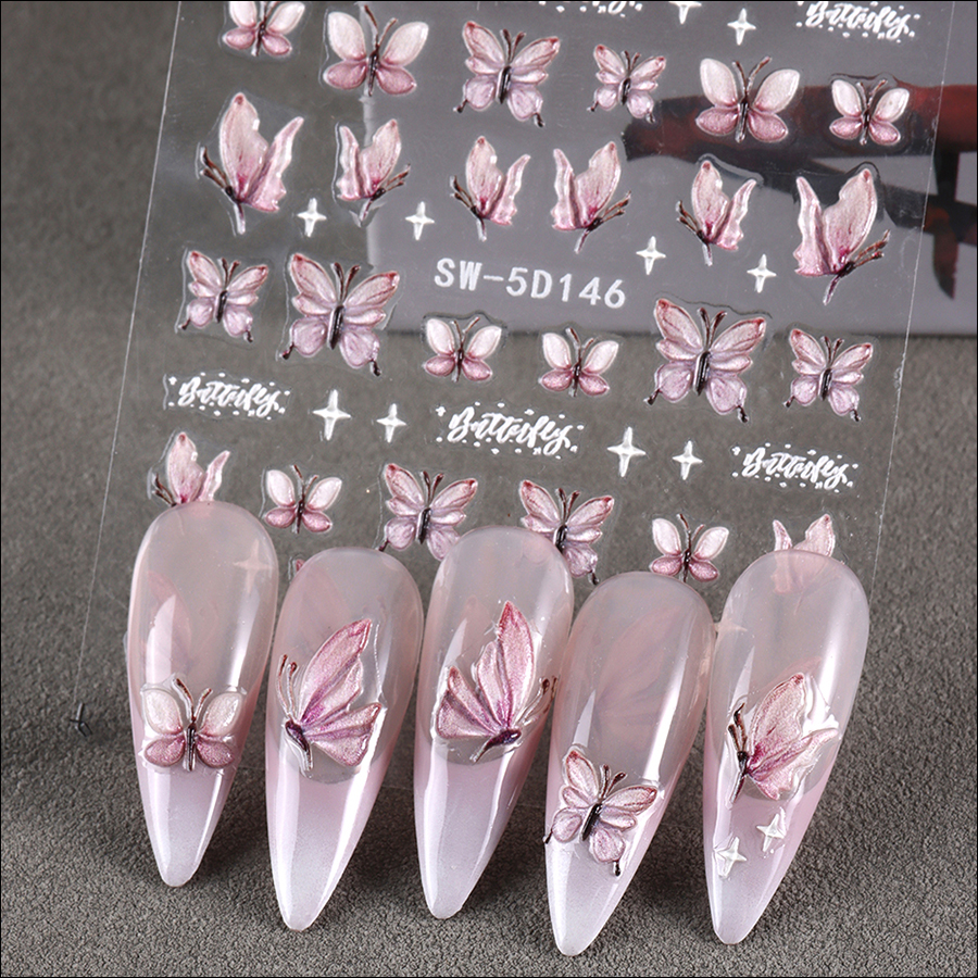 sw-5d146 5d relief butterfly nail sticker