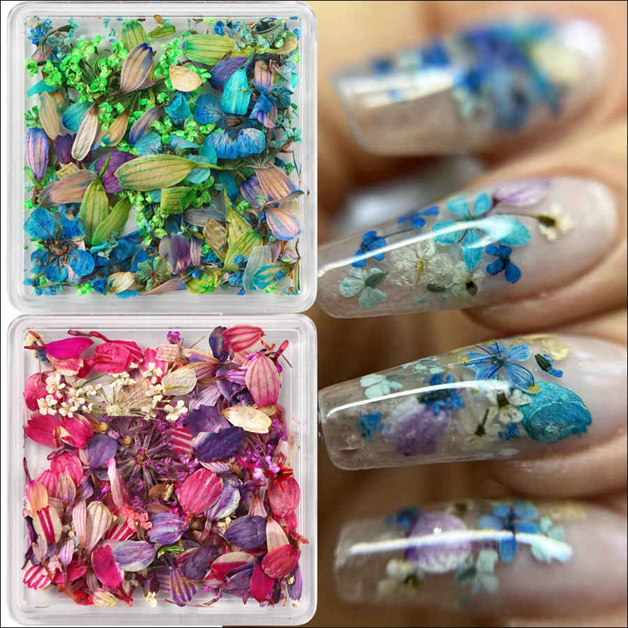 rndf-28 ins japanese monet garden oil painting color matching small petals mixed nail dried flower