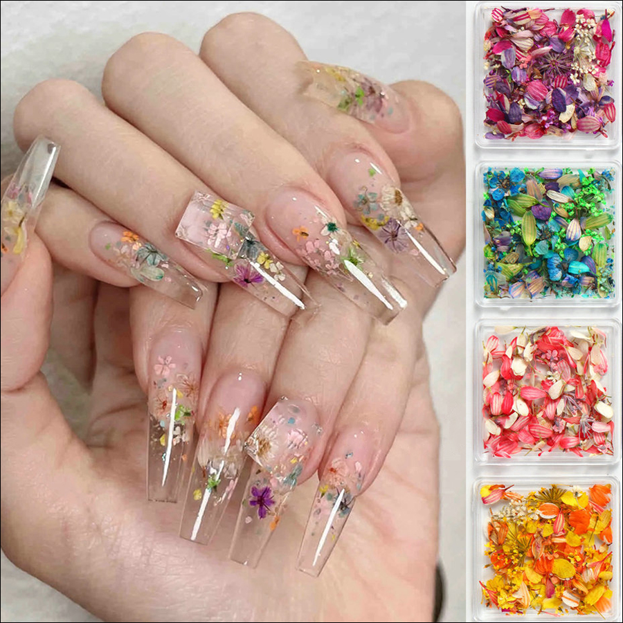 rndf-28 ins japanese monet garden oil painting color matching small petals mixed nail dried flower