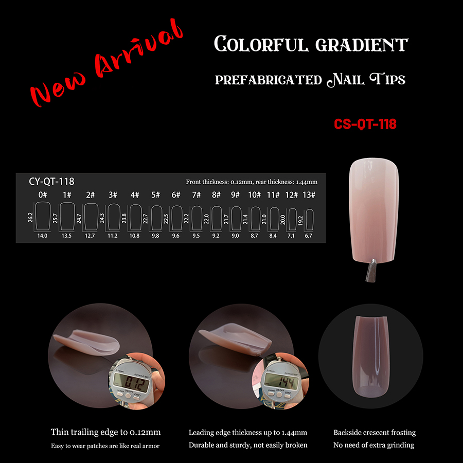 rntip-152 colored gradient prefabricated nail tips(same color 4 styles packing)