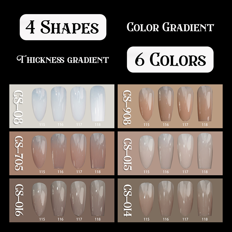 rntip-152 colored gradient prefabricated nail tips(same color 4 styles packing)