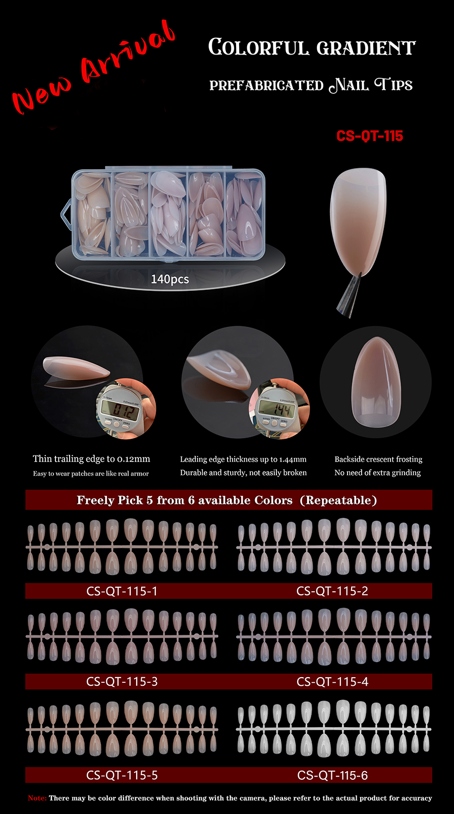 rntip-153 colored gradient prefabricated nail tips (same style with 5-color packing)