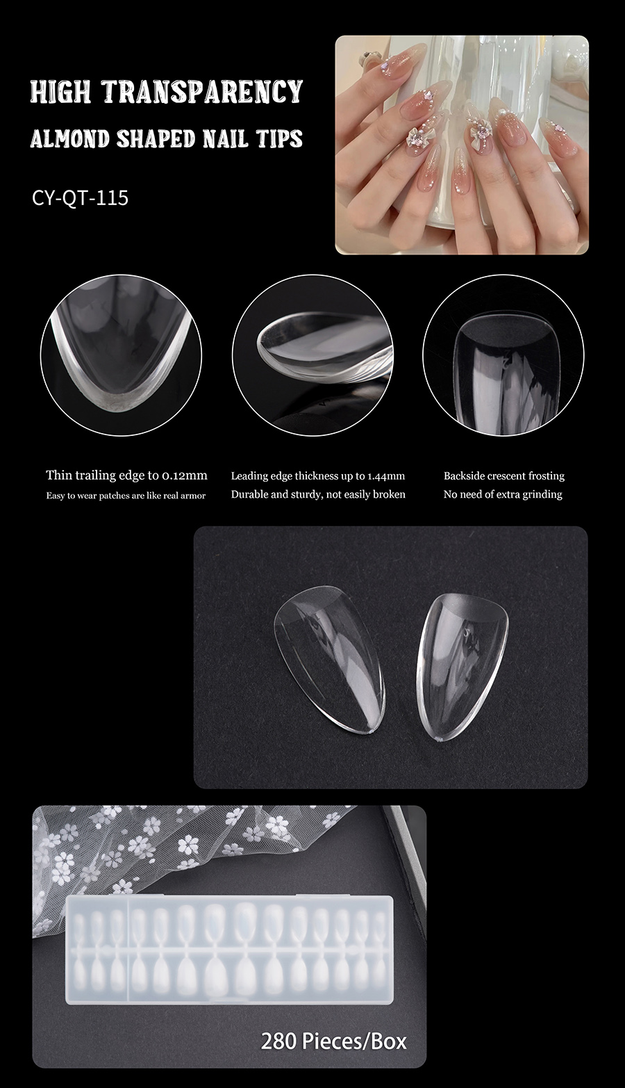 rntip-154 transparent gradient prefabricated nail tips