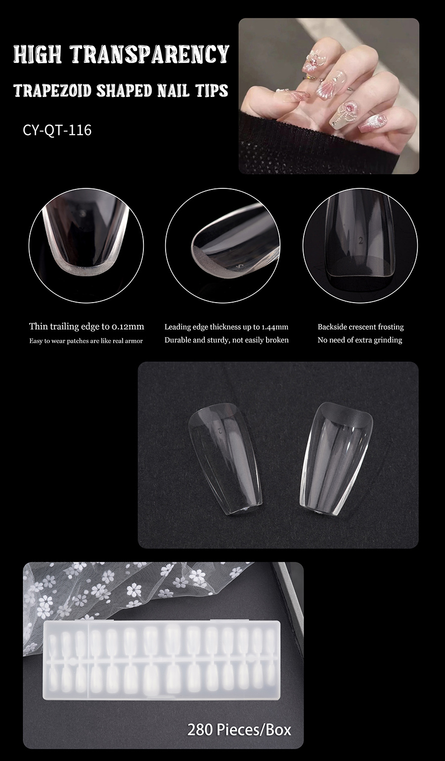 rntip-154 transparent gradient prefabricated nail tips