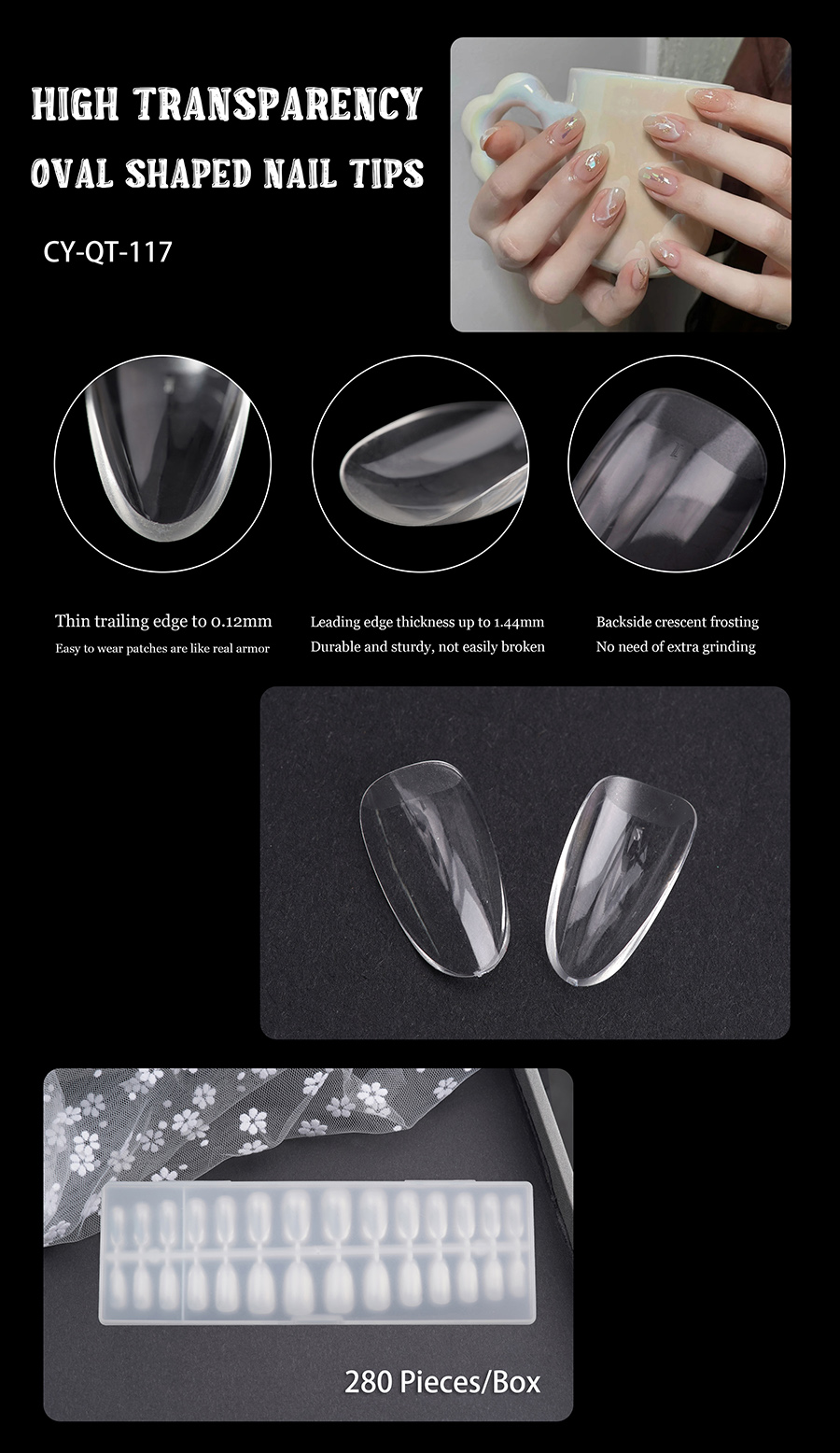 rntip-154 transparent gradient prefabricated nail tips