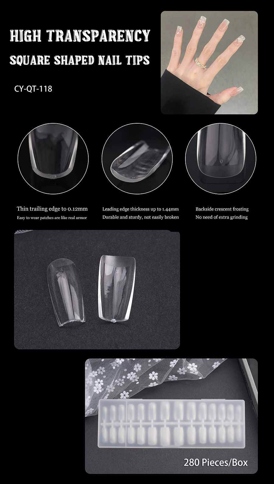 rntip-154 transparent gradient prefabricated nail tips