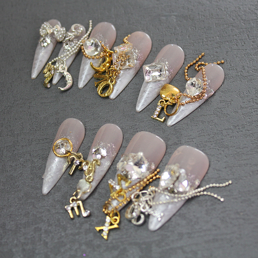 d291 alloy bead chain nail deco