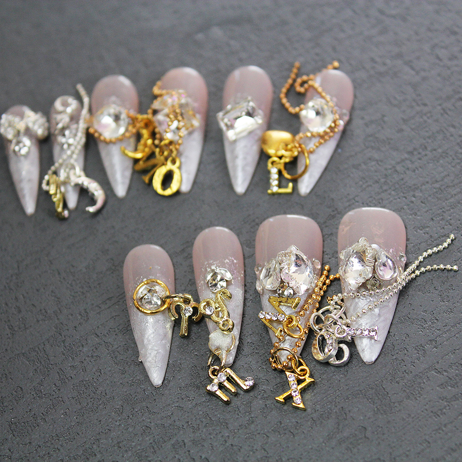 d291 alloy bead chain nail deco