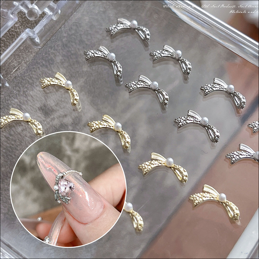 d296 mini pearl alloy bow nail accessories